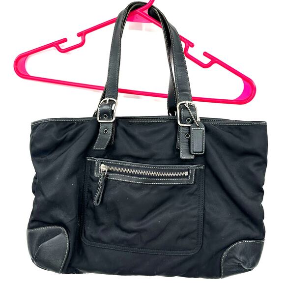 Coach Black Handbag Purse Shoulder Bag Tote‎ Buckled Straps Worn Needs Love - Picture 1 of 9